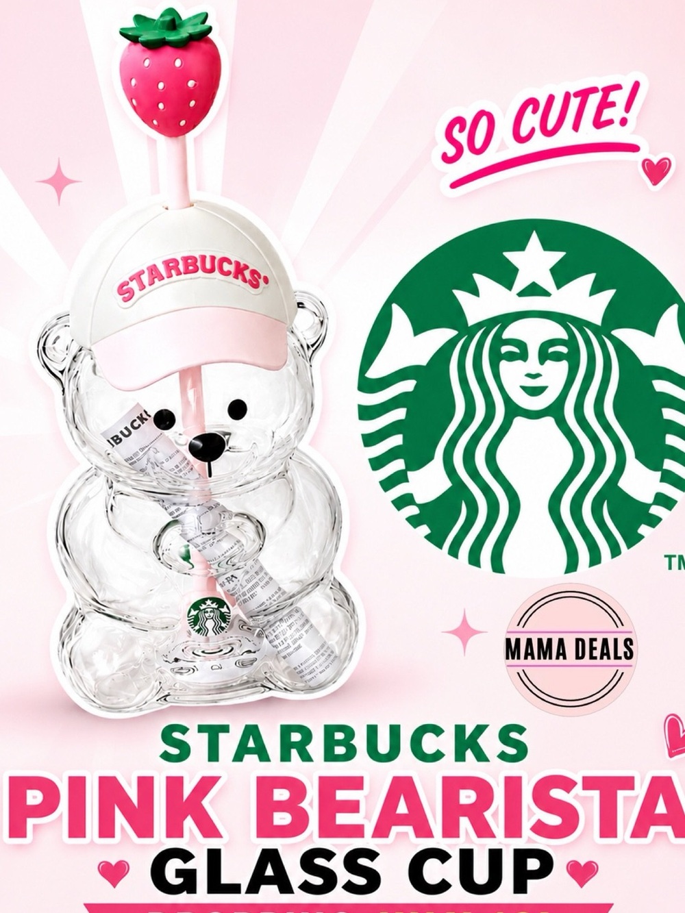 🧸💖New Starbucks Limited Edition Bearista Glass Pink Drink